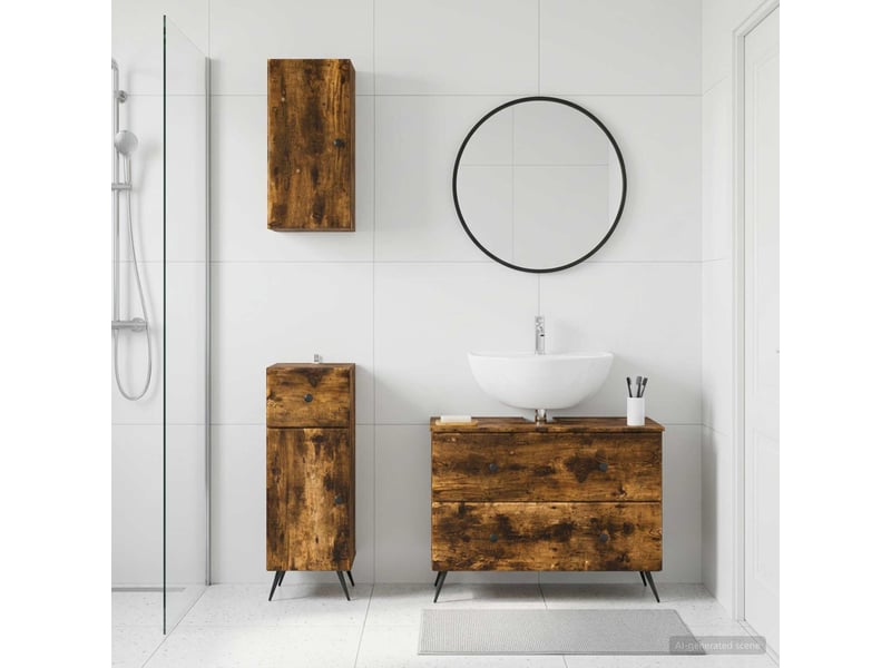  Ensemble de meuble de salle de bain 3 pièces breda chêne fumé cf63346  - Conforama B
