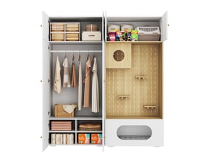 Armoire penderie avec espace pour félins 180 x 50 x 200 cm, blanc et décor bois