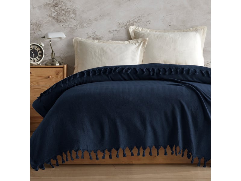  Couverture en coton recyclé 200x220 cm berlino - navy  - Conforama B