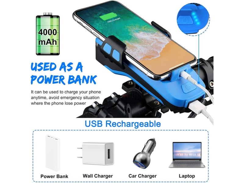  Lampe vélo usb rechargeable 550 lumen led avec alarme et support téléphone, pour vtt vélo route scooter -a  - Conforama D