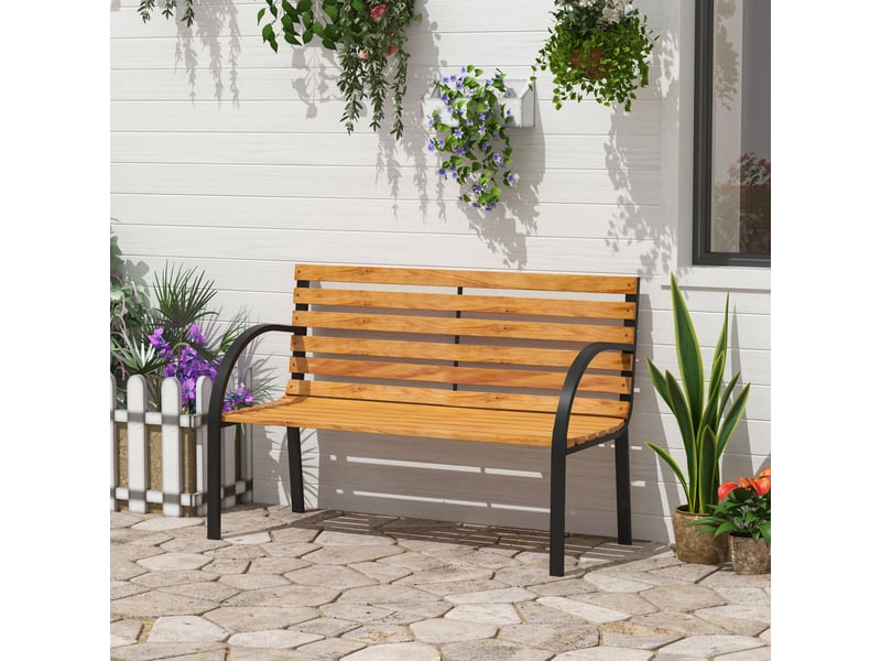  Banc de jardin, banc de parc, 2 places, acier et pin, naturel, l 122 x p 60 x h 83 cm  - Conforama D