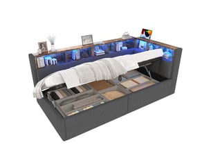 Lit banquette 90x200 cm <strong>SAPGAKS</strong>  <strong></strong> coloris gris