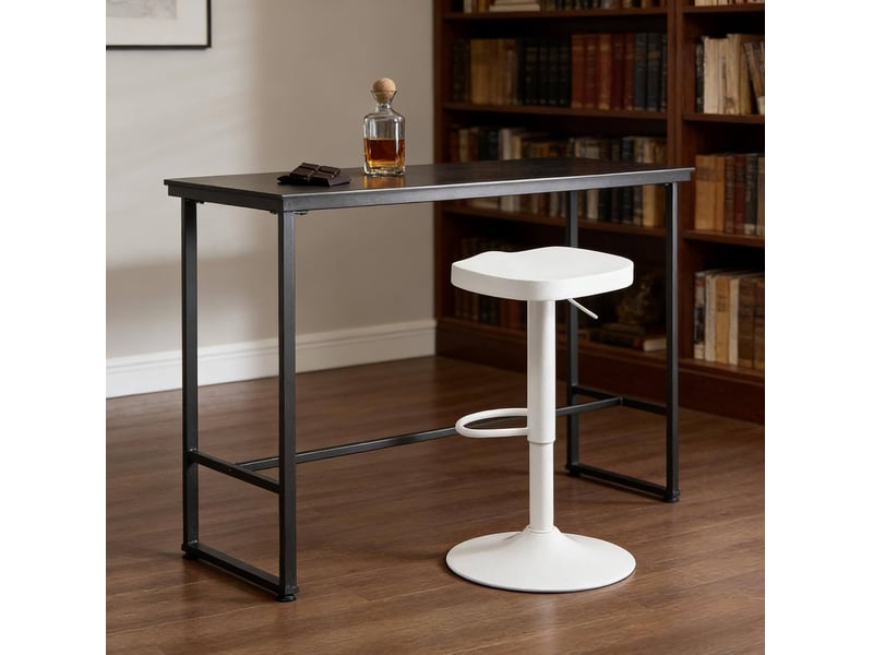 Tabouret de bar 66-90x33x38.5 cm, pivotant, hauteur réglable, chaise de bar, structure en bois et métal, couleur blanc  - Conforama E