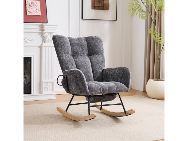Fauteuil à bascule - 63 x 92 x 89 cm - fauteuil relax glider en chenille avec soutien lombaire gonflable - gris - Conforama D