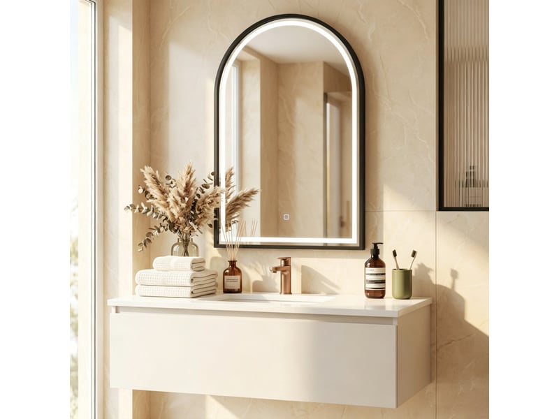  Miroir salle de bain kere led arche anti-buée réglable noir  - Conforama B