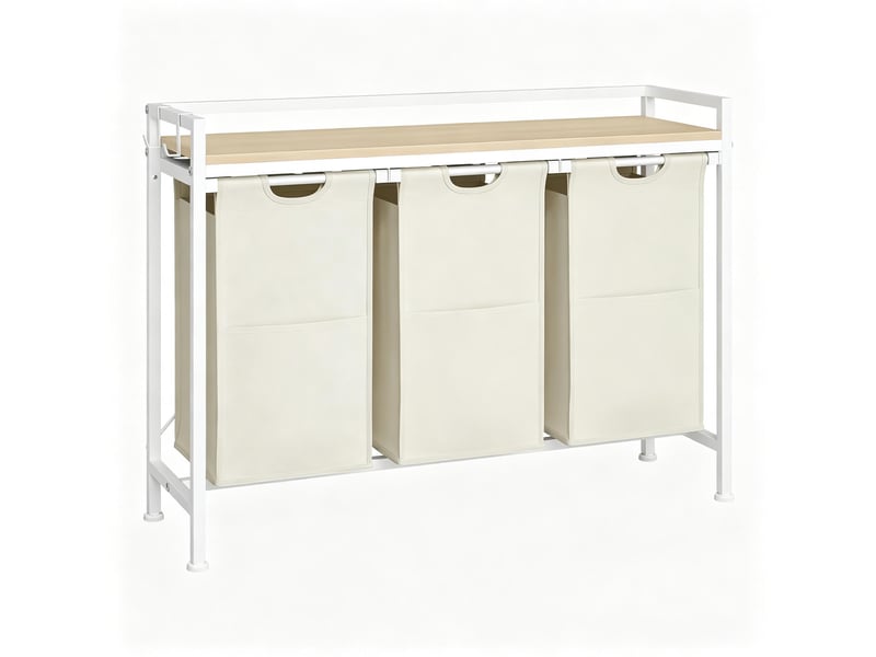  Meuble panier à linge 3 bacs amovibles métal et tissu oxford 96 x 30 x 71 cm  - Conforama A