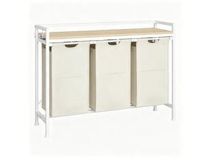Meuble panier à linge 3 bacs amovibles métal et tissu oxford 96 x 30 x 71 cm