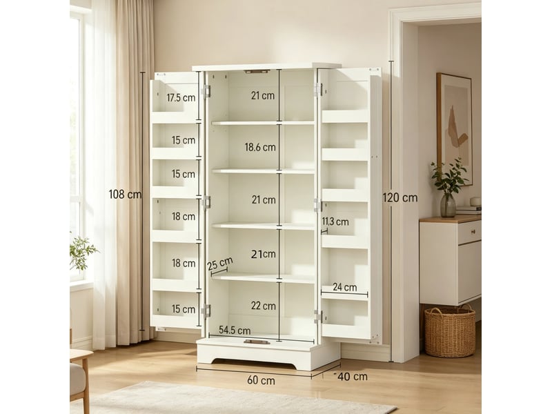  Armoire de cuisine 60x40x120 cm à portes mdf et panneau de particules crème  - Conforama E