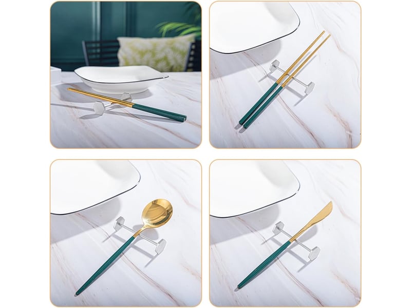  2 pcs repose-baguettes en acier inoxydable argenté, design simple et moderne, facile à nettoyer, pratique pour ranger cuillères et baguettes  - Conforama C