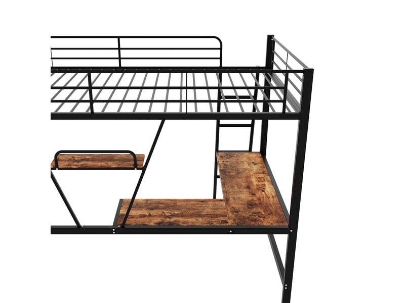  Lit mezzanine 90x200 cm avec bureau en l et étagère, structure en métal noir et mdf pour chambre enfant  - Conforama W