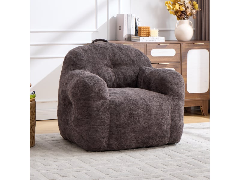  Fauteuil poire modenvie avec accoudoirs en fausse fourrure gris foncé, mousse déchiquetée, 95 x 95 x 79 cm  - Conforama B