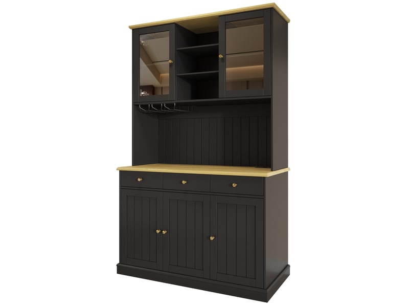 Buffet haut 120x40x191 cm – noir – portes vitrées, 2 prises et ports usb-ausb-c intégrés - Conforama D