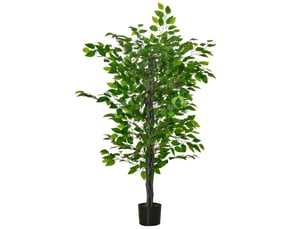 Ficus artificiel 135 cm, feuillage réaliste, pot en ciment et herbe décorative, pour maison, bureau ou jardin