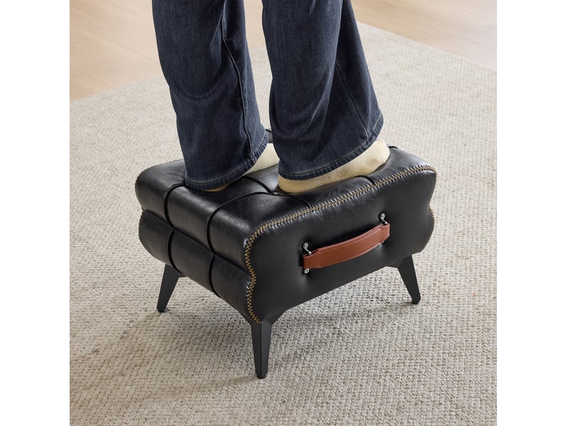  Pouf 43x33x30 cm portable avec poignée en polyuréthane (pu) noir  - Conforama D
