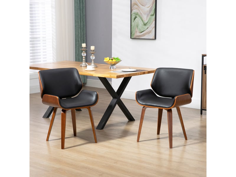  Lot de 2 chaises de salle à manger style vintage assise revêtement synthétique 53l x 54p x 81h cm noir marron  - Conforama C