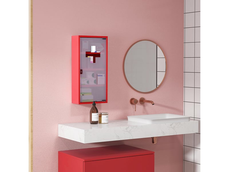  Armoire à pharmacie à 4 niveaux avec porte vitrée 60×30×12cm rouge  - Conforama C