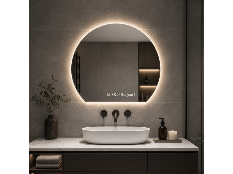  Miroir de salle de bain led rond 80 cm, affichage intelligent et anti-buée  - Conforama B