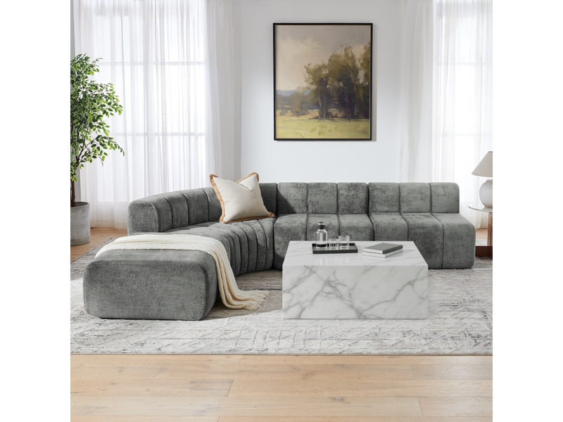 Canapé d'angle modulable 4 places convertible chenille grise modules multifonctions confort moelleux - Conforama R