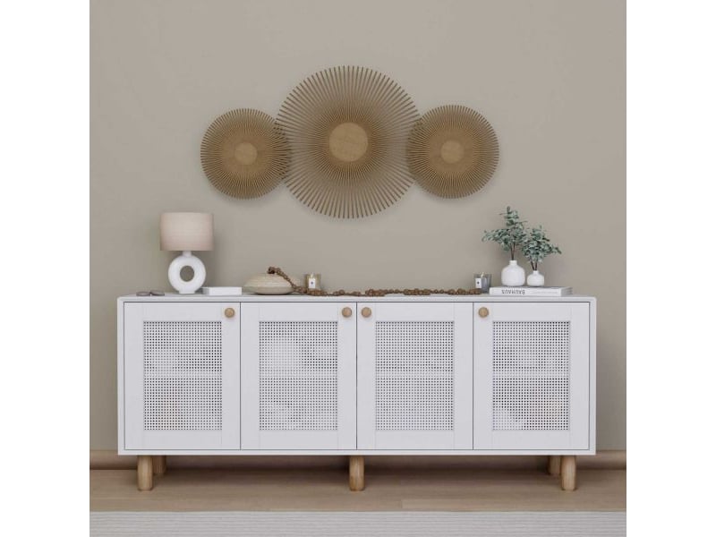  Buffet 4 portes en aggloméré bohemian blanc avec cannage blanc (4 portes)  - Conforama B