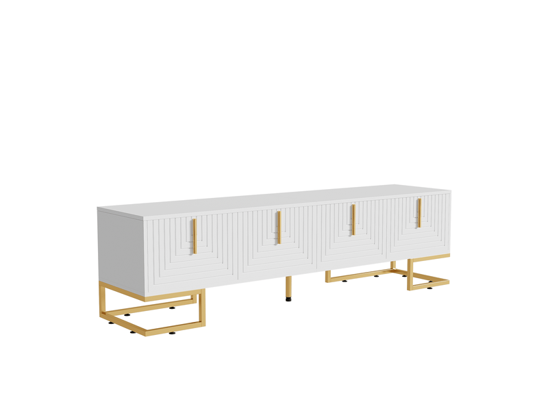  Meuble tv 4 portes avec rangement et fermeture douce pour salon 170×40×45,5 cm en panneaux de particules blanc  - Conforama C