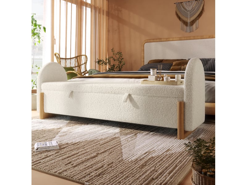  Banc coffre 186x47x61 cm avec rangement hydraulique, bois et mdf, blanc  - Conforama E