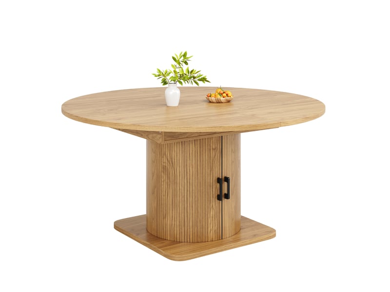 Table à manger extensible avec rangement 118-158x118x76 cm mdf brun clair - Conforama R