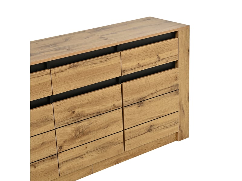 Buffet compacts 140x35x70cm, meuble bas avec 3 tiroirs et 3 portes, idéal salon ou couloir bois clair - Conforama E