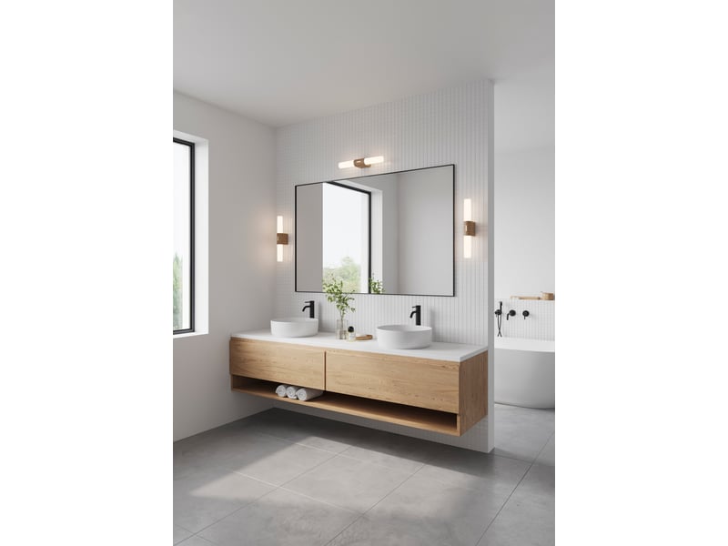  Applique murale intérieur, salle de bain led intégrée, helva double basic en plastique feuille de bois, ip44, nordlux 2015311004 - Conforama B