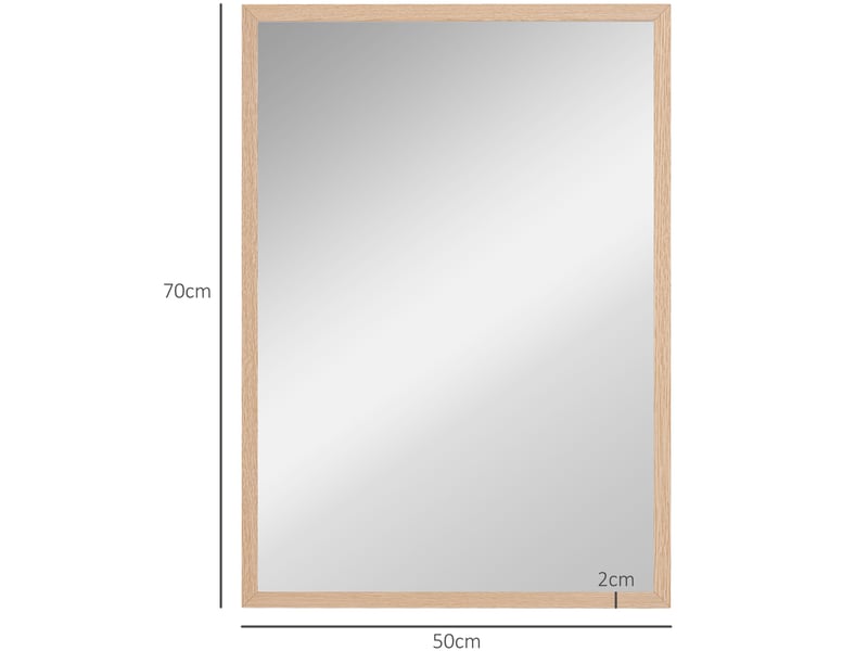 Miroir simple mural rectangulaire résistant aux rayures avec 4 crochets en mdf couleur bois naturel 50 × 70 cm - Conforama E