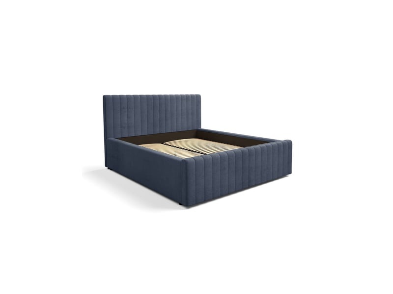  Lit eloria 160x200 bleu ardoise avec tête de lit capitonnée et sommier inclus  - Conforama A