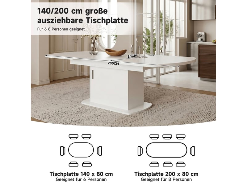 Table à manger extensible avec rangement - lpospi - plateau ovale modulable, panneaux de particules blanc 140 × 80 × 75 cm - Conforama E