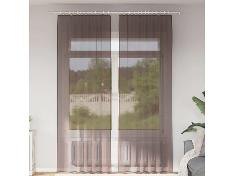  Lot de 2 rideaux en voile, voilages avec passants marron cf44448  - Conforama B