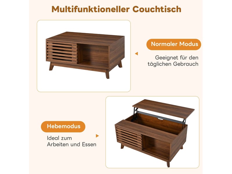  Table basse relevable rétro moderne en mdf – décor noyer, porte coulissante – 90 x 55 x 57,5 cm  - Conforama E