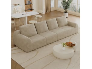 Canapé droit 4 places livré compressé avec mousse haute élasticité, en chenille kaki 324 × 95 × 85 cm