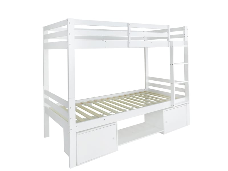  Lit superposé enfant 90x200cm- convertible en 2 lits - étagères à chaussures et casiers intégrées - bois de pin certifié fsc - blanc  - Conforama W