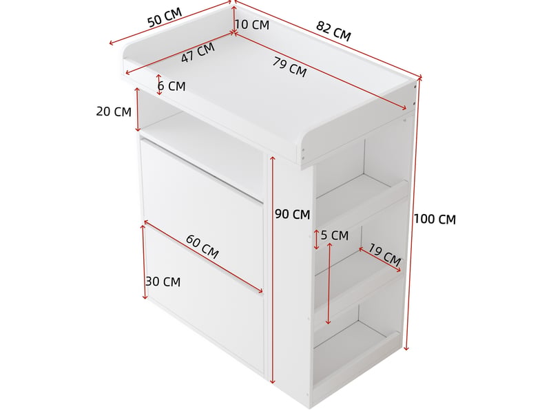  Commode à langer avec 2 tiroirs et espaces ouverts, plateau amovible, pour chambre bébé, en mdf, blanc, 82 × 50 × 100 cm  - Conforama E