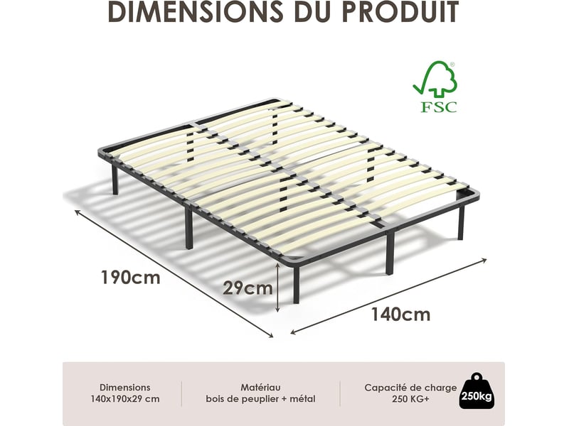  Matelas en 140x190 mousse, parfait soutien,haute resilience ultra respirante+sommiers à lattes avec 9 pieds pour adulte (140x190x18cm)  - Conforama C