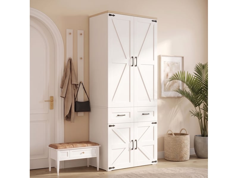  Armoire 4 portes 90 x 50 x 200 cm avec 5 tiroirs et 2 tringles, blanche mdf  - Conforama B
