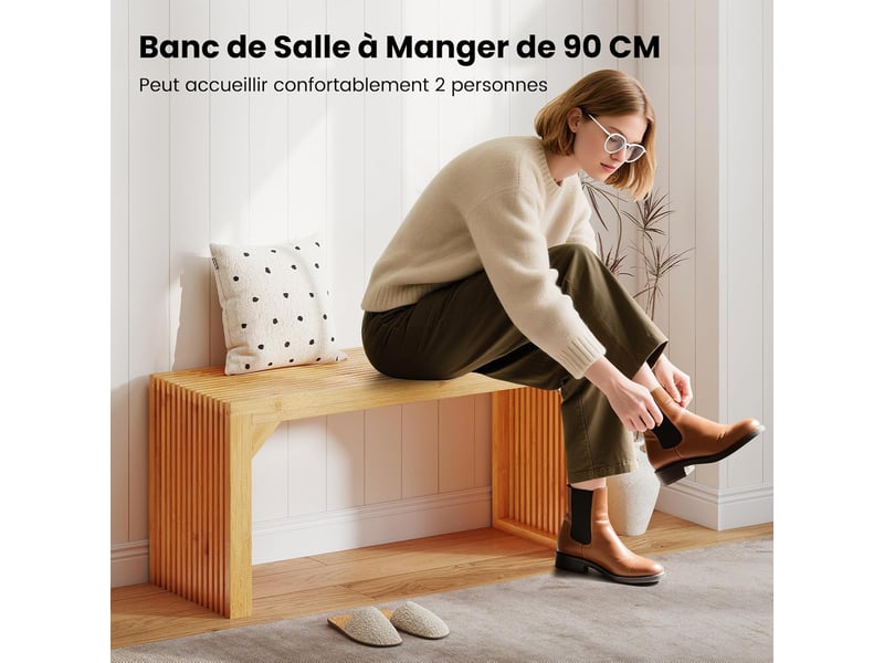  Costway banc bout de lit en bambou, banquette avec plateau à lattes, charge 300kg, 90 x 33 x 43 cm (naturel)  - Conforama D