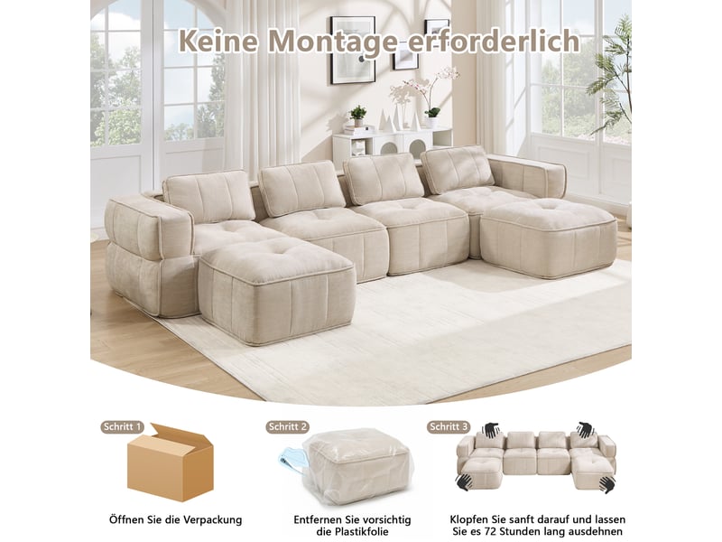  Canapé modulable en u 4 places en polyester beige avec 2 poufs W3325S00494 - Conforama E