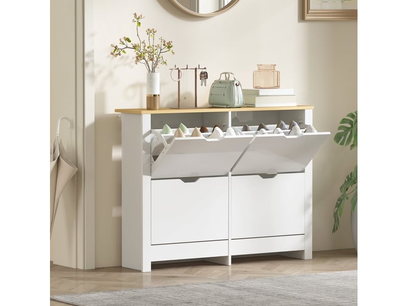  Meuble à chaussures avec 4 tiroirs basculants, rangement pour 16 paires, pour entrée, blanc, 105 × 26 × 80 cm  - Conforama B