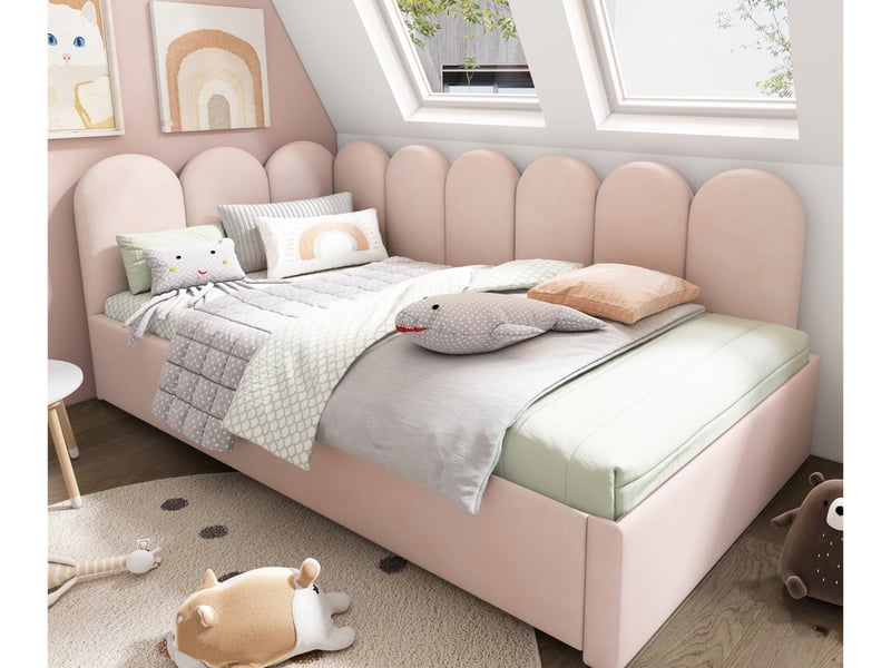 Lit gigogne, 90x200 cm, avec couchage d'appoint 90x190 cm, velours, rose - Conforama B