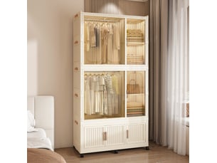 Armoire modulable pliable modenvie 9 portes magnétiques, 2 tringles, 7 espaces de rangement, polypropylène beige, 92 x 45 x 196 cm