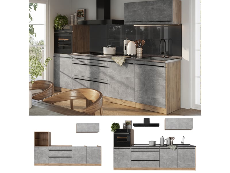  Vicco cuisine, bétonchêne doré, 280cm sans plan de travail  - Conforama D