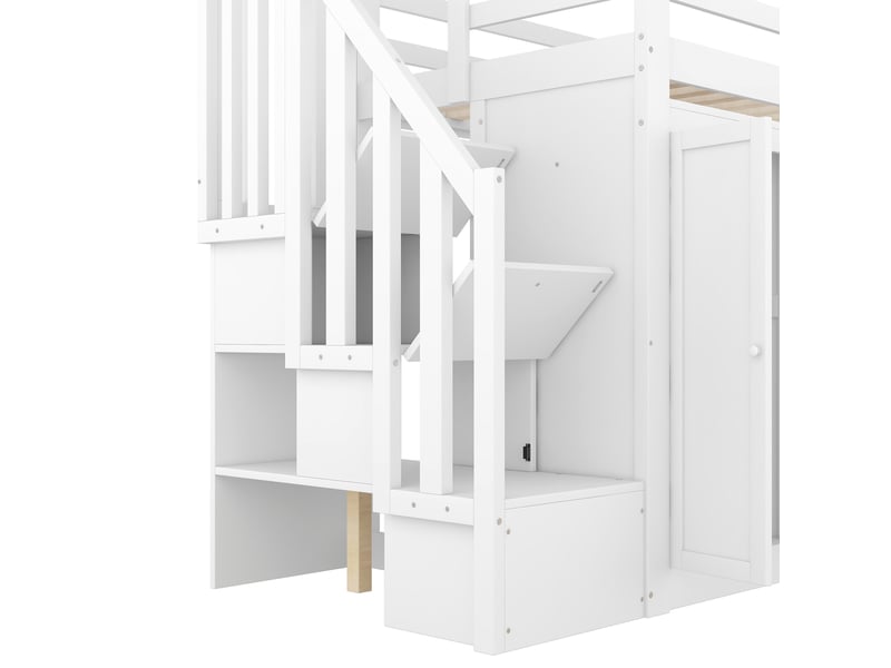  Lit mezzanine enfant 90x200 cm avec armoire, bureau et 2 tiroirs de rangement - blanc  - Conforama R