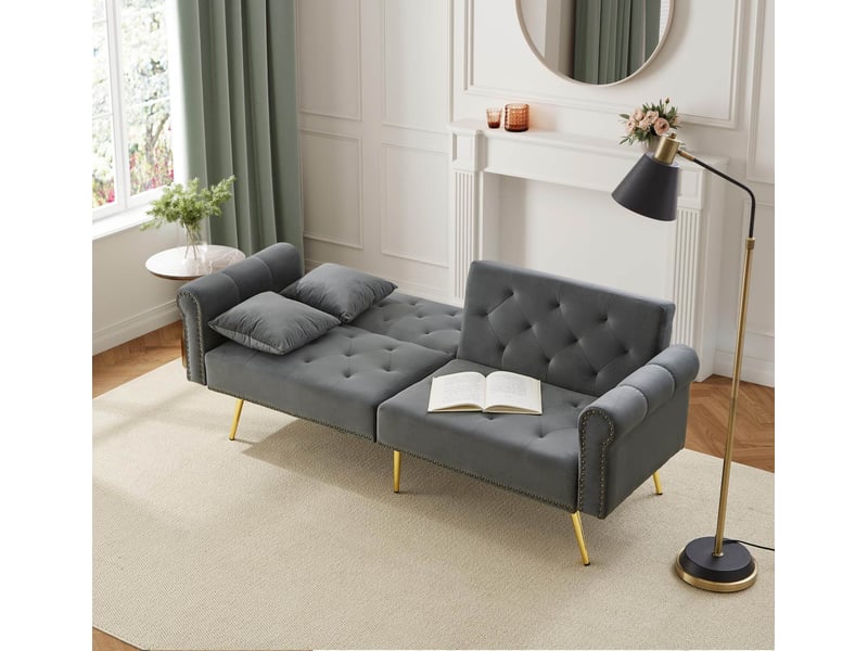  Canapé-lit 2 places modenvie en velours gris ancien 173 x 75 x 70 cm dossier réglable  - Conforama D