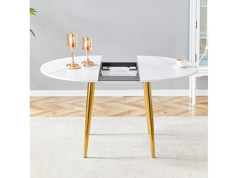  Table a manger ronde extensible 107-137 cm, table ovale moderne mdf et metal blanc  - Conforama W