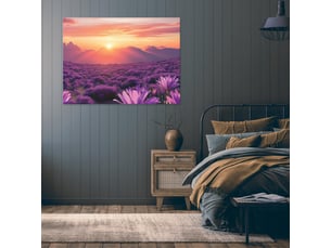 Tableau décoration murale impression sur toile fleurs montagnes violet - 100x70 cm - tableau décoration murale chambre et salon