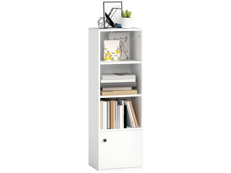  Bibliothèque à 4 niveaux, étagère moderne avec portes et étagères ouvertes, 40 x 30 x 120 cm, blanche  - Conforama A
