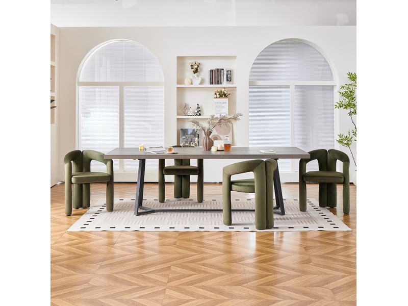  Lot de 4 chaises de salle à manger avec accoudoirs, pour la salle à manger, design moderne, en mousse et tissu, vert  - Conforama D